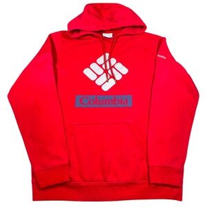 Columbia Hoodie Men’s Small Red Trek Pullover Kangaroo Pocket Trail Outdoors